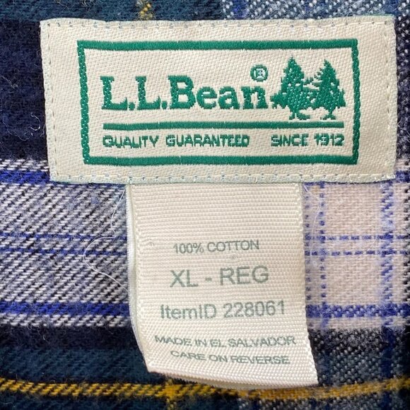 L.L. Bean Blue/Green Plaid Long Sleeve Flannel Button Down Men’s Size XL - Picture 3 of 5